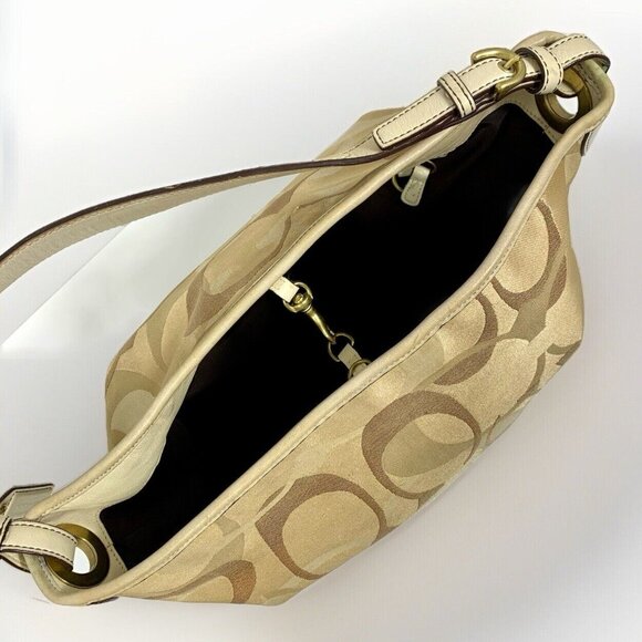 COACH Signature Shoulder Bag Purse Optic Large 7656 Cream Tan Canvas & Leather - Picture 15 of 16